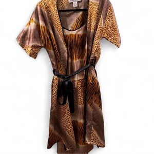 Vintage Animal Print slip Dress and Robe size medium